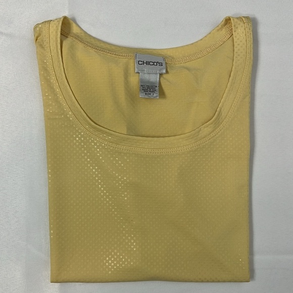 CHICO’S Shimmer Dot Yellow Cap Sleeve Top Size 1 (Medium) - Picture 9 of 9